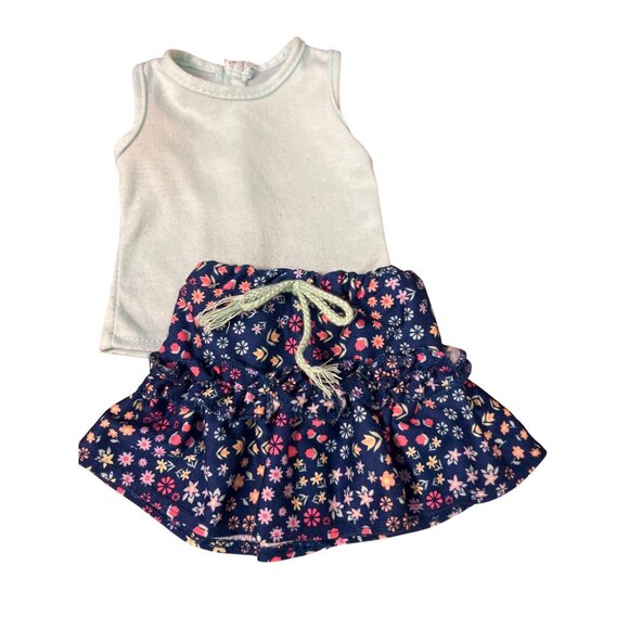 2 Piece 18" Doll Blue Floral Skirt Light Green Tank American Girl Our Generation - Picture 1 of 4